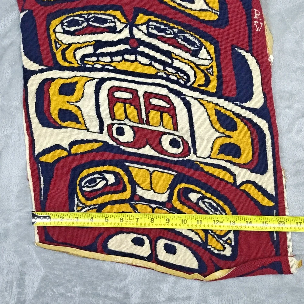 Vintage Pacific Northwest Needlepoint Textile Totem Pole Art Tribal Handmade